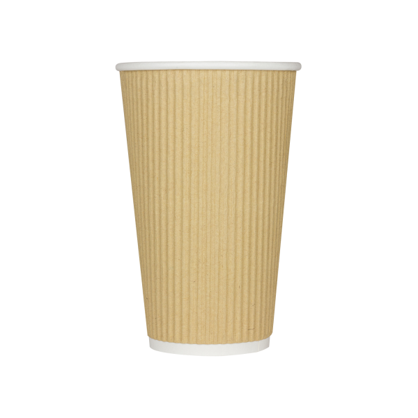 [500 ct] 16 oz Paper Coffee Cups | Ripple | 90 mm | Kraft