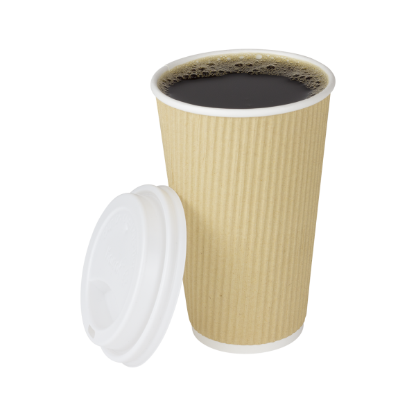 [500 ct] 16 oz Paper Coffee Cups | Ripple | 90 mm | Kraft