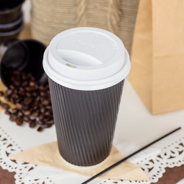 [500 ct] 16 oz Paper Coffee Cups | Ripple | 90 mm | Black