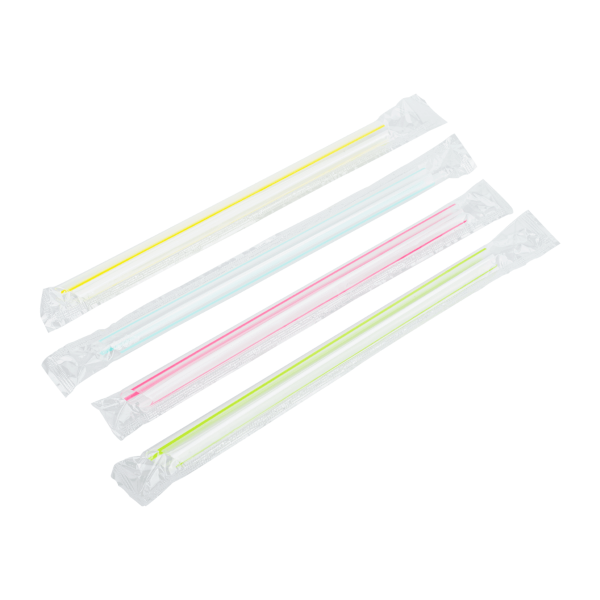 [2,000 ct] Clear Boba Straws | Individually Wrapped | Mixed Stripes (0.39" x 7.5")