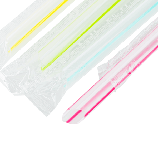 [2,000 ct] Clear Boba Straws | Individually Wrapped | Mixed Stripes (0.39" x 7.5")