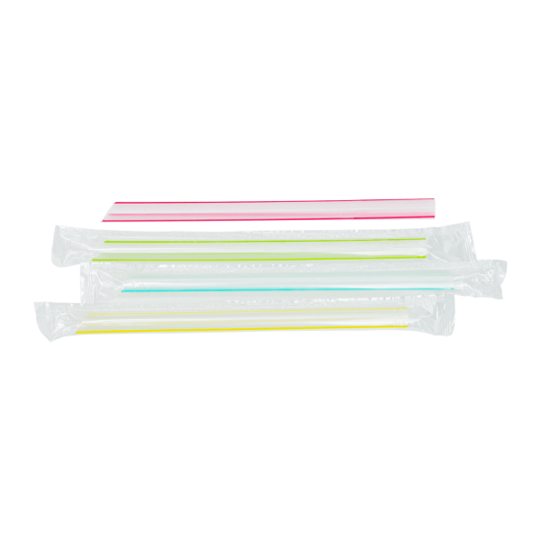 [2,000 ct] Clear Boba Straws | Individually Wrapped | Mixed Stripes (0.39" x 7.5")