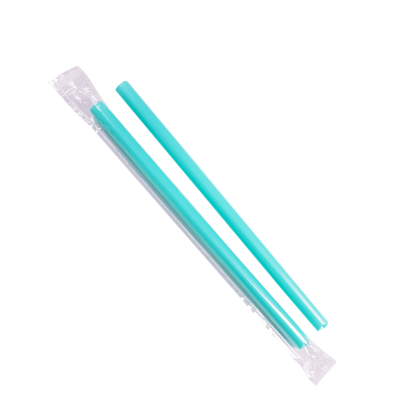 [1,600 ct] Boba Straws | Diagonal Cut | Individually Wrapped | Aqua (0.39" x 9")