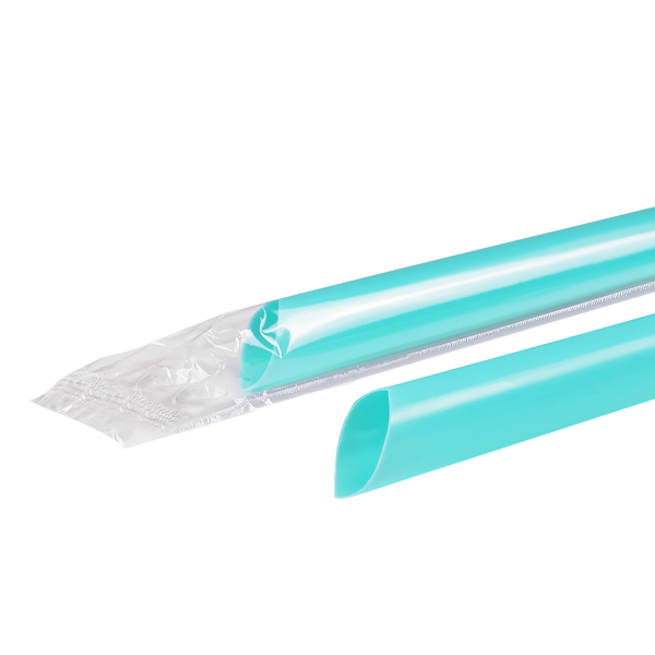[1,600 ct] Boba Straws | Diagonal Cut | Individually Wrapped | Aqua (0.39" x 9")