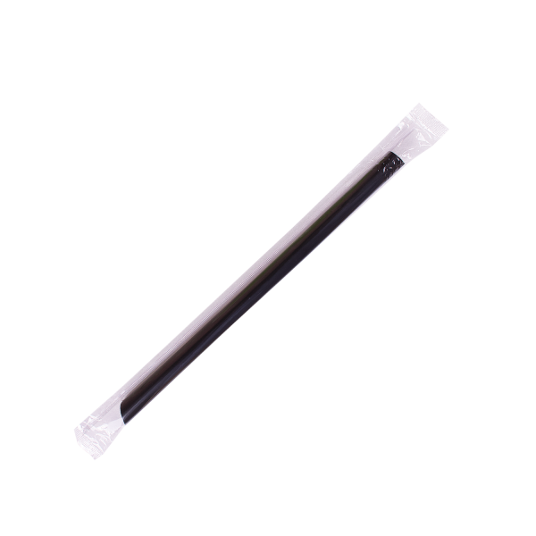 [1,600 ct] Boba Straws | Diagonal Cut | Individually Wrapped | Black (0.39" x 9")