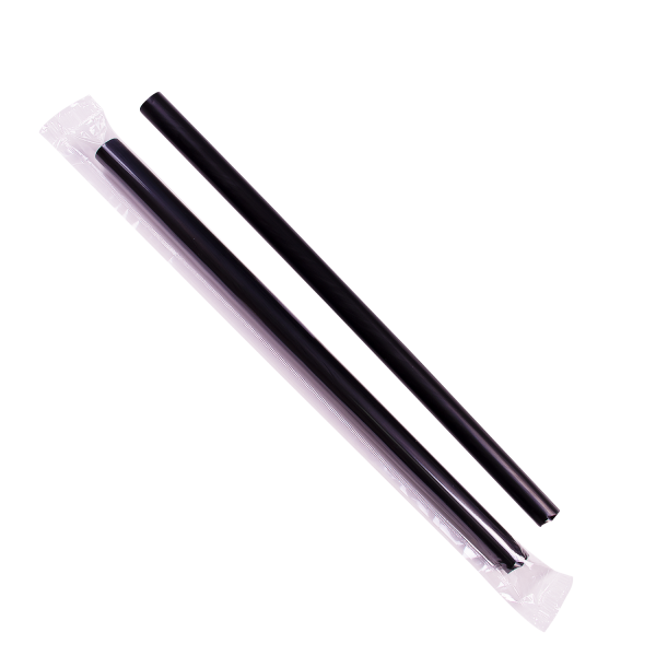 [1,600 ct] Boba Straws | Diagonal Cut | Individually Wrapped | Black (0.39" x 9")