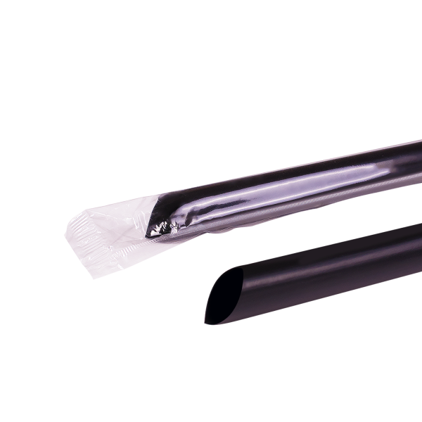 [1,600 ct] Boba Straws | Diagonal Cut | Individually Wrapped | Black (0.39" x 9")