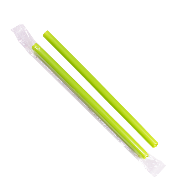 [1,600 ct] Boba Straws | Diagonal Cut | Individually Wrapped | Green (0.39" x 9")