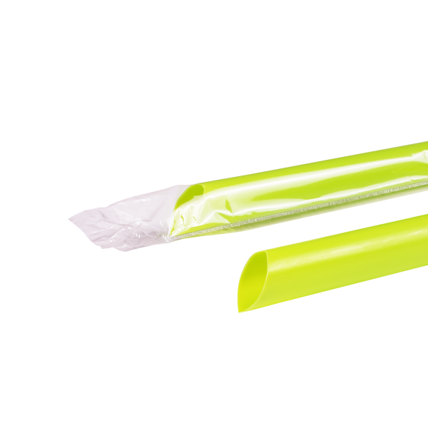 [1,600 ct] Boba Straws | Diagonal Cut | Individually Wrapped | Green (0.39" x 9")
