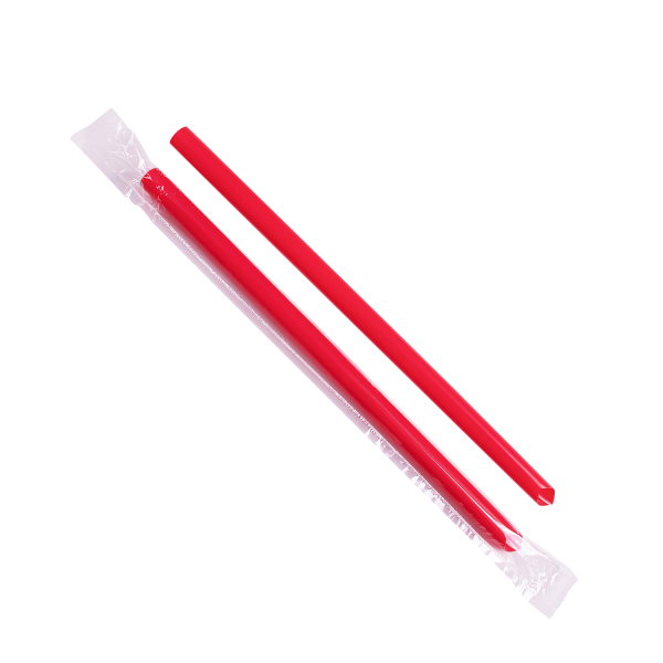 [1,600 ct] Boba Straws | Diagonal Cut | Individually Wrapped | Red (0.39" x 9")