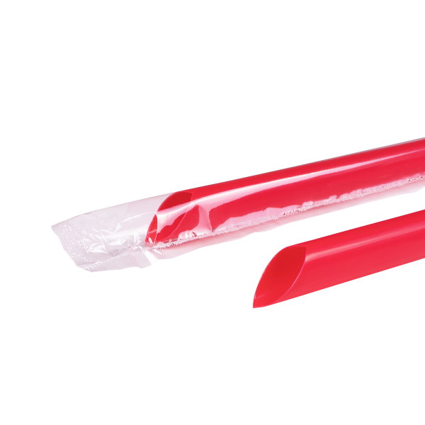 [1,600 ct] Boba Straws | Diagonal Cut | Individually Wrapped | Red (0.39" x 9")