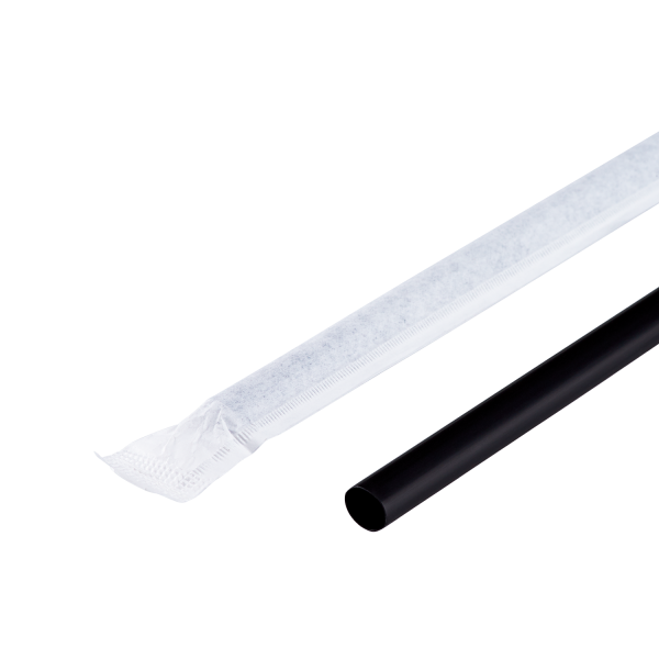 [2,500 ct] Giant Straws | Individually Wrapped | Black (0.31" x 9")