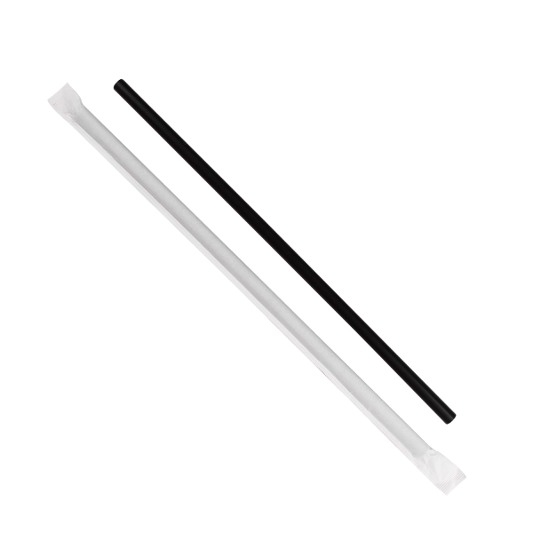 [1,200 ct] Giant Straws | Individually Wrapped | Black (0.31" x 10.25")