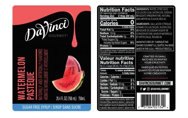 DaVinci Sugar Free Watermelon Syrup - Bottle (750mL)