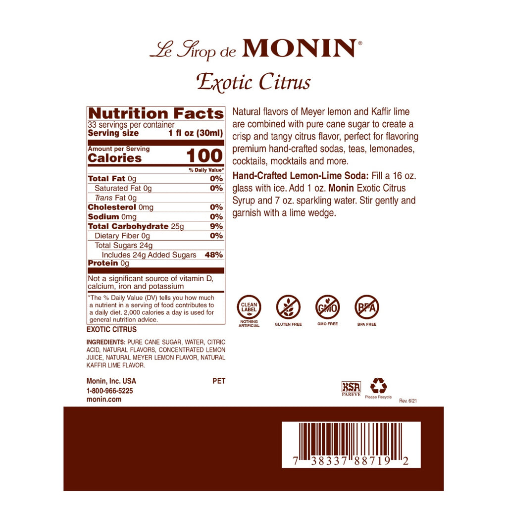 Monin Exotic Citrus Syrup - Plastic Bottle (1L)