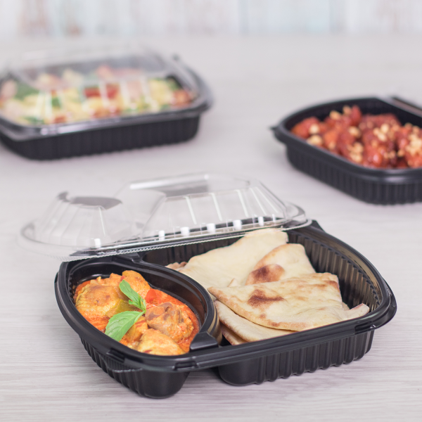 [300 ct] 36 oz Microwaveable Take-Out Box | 2-Compartment | PP | Black