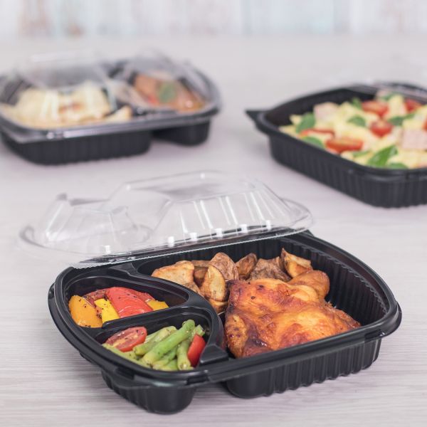 [300 ct] 36 oz Microwaveable Take-Out Box | 3-Compartment | PP | Black