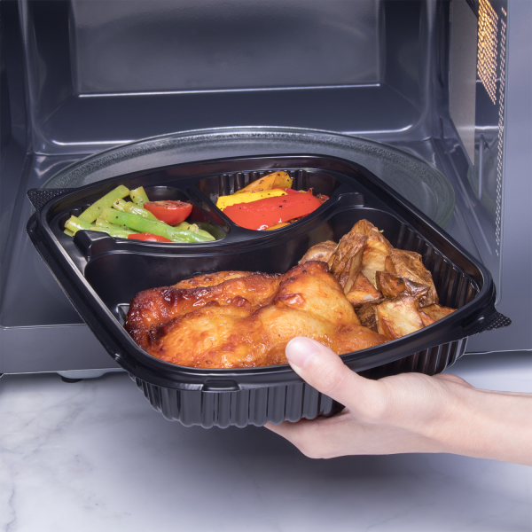 [300 ct] OPS Lid for 36 oz Microwaveable Take-Out Box | 3-Compartment | Clear
