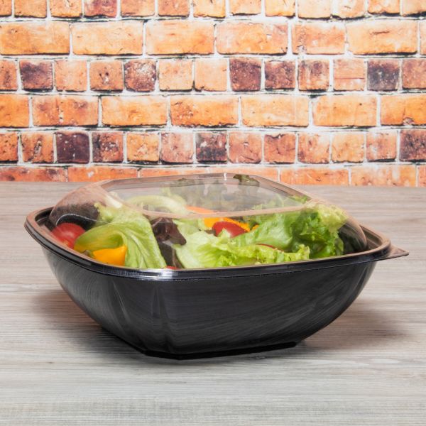 [50 ct] 80/160 oz Square Disposable Salad Bowl Lids | PET | Clear