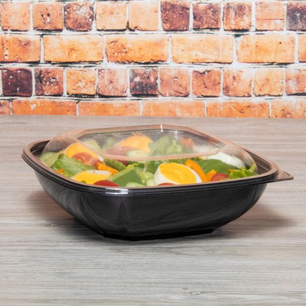 [150 ct] 64 oz Square Disposable Salad Bowl Lids | PET | Clear