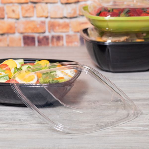 [150 ct] 64 oz Square Disposable Salad Bowl Lids | PET | Clear