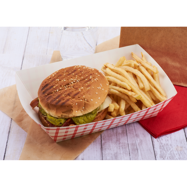 [500 ct] 5.0 lb Food Tray | Shepherd's Check Red Pattern