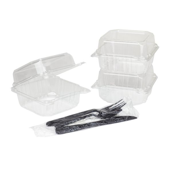 [500 ct] 6''x 6'' Hinged Food Containers | PET | Clear