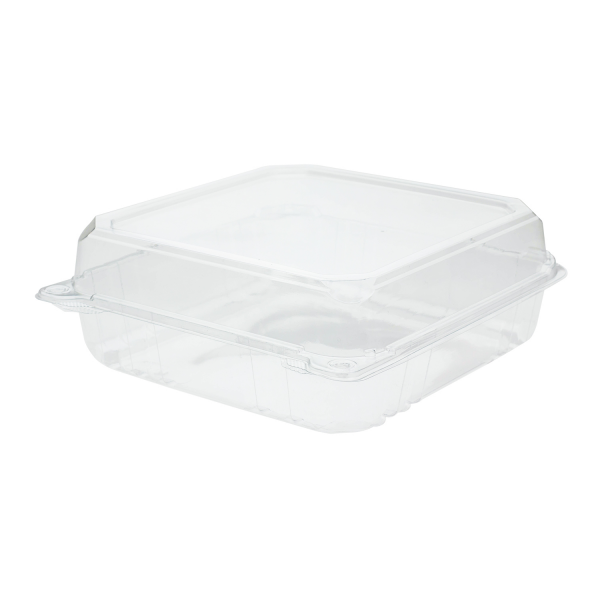 [200 ct] 9'' x 9'' Hinged Food Containers | PET | Clear