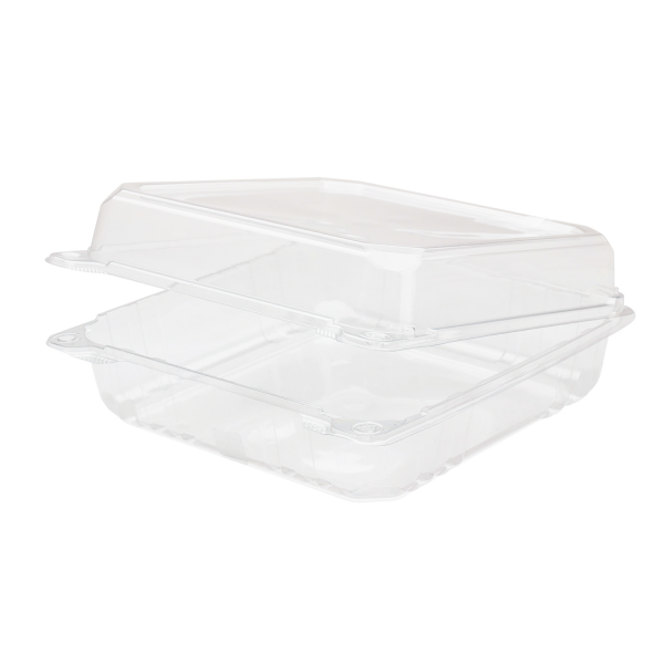 [200 ct] 9'' x 9'' Hinged Food Containers | PET | Clear