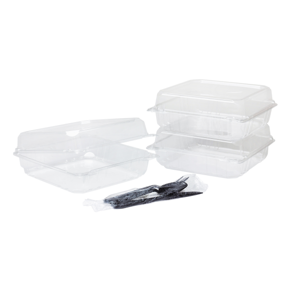 [200 ct] 9'' x 9'' Hinged Food Containers | PET | Clear