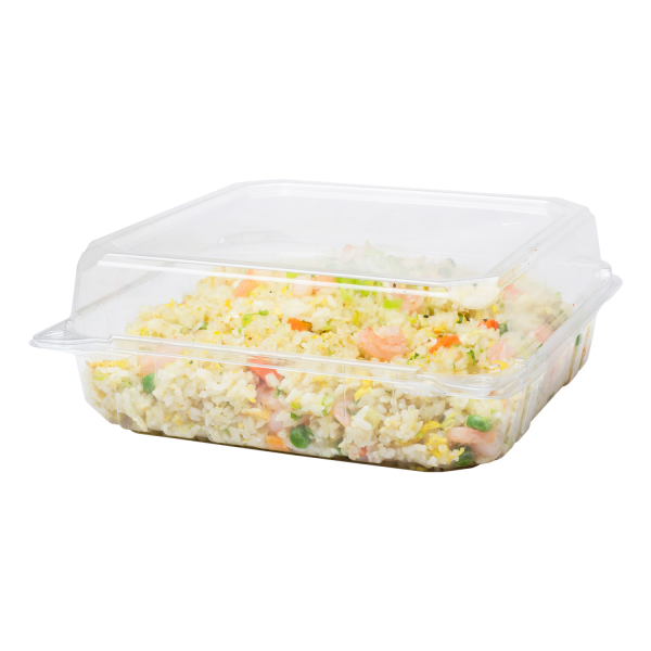 [200 ct] 9'' x 9'' Hinged Food Containers | PET | Clear