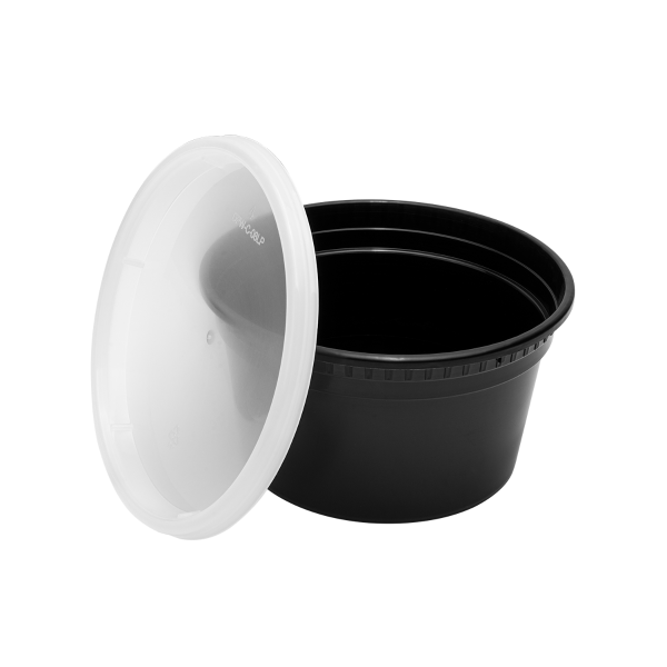 [240 sets] 12 oz Deli Containers with Lids | Injection Molded PP | Black