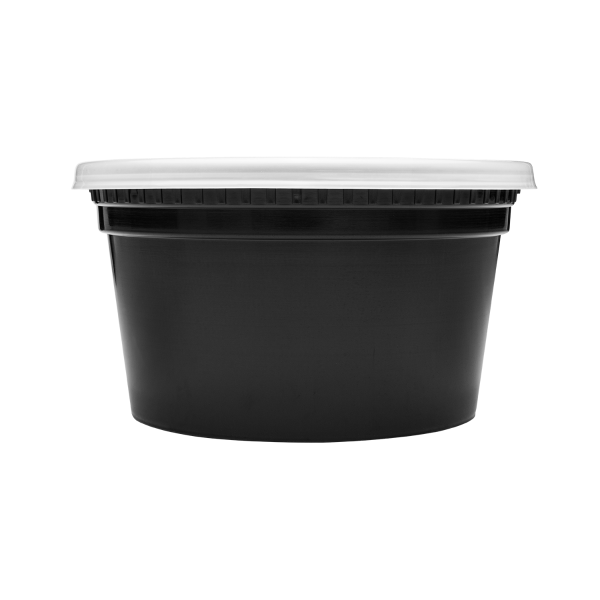 [240 sets] 12 oz Deli Containers with Lids | Injection Molded PP | Black