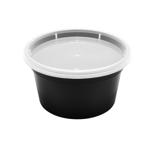 [240 sets] 12 oz Deli Containers with Lids | Injection Molded PP | Black