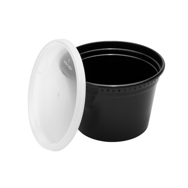 [240 sets] 16 oz Deli Containers with Lids | Injection Molded PP | Black