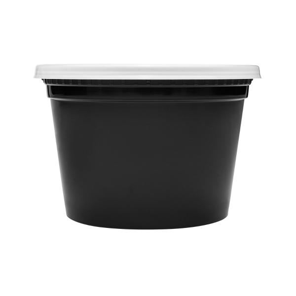 [240 sets] 16 oz Deli Containers with Lids | Injection Molded PP | Black