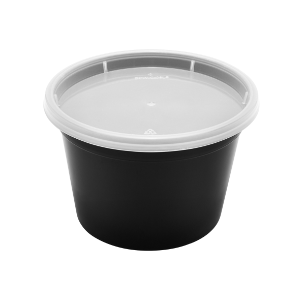 [240 sets] 16 oz Deli Containers with Lids | Injection Molded PP | Black