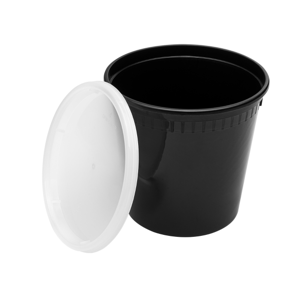 [240 sets] 24 oz Deli Containers with Lids | Injection Molded PP | Black