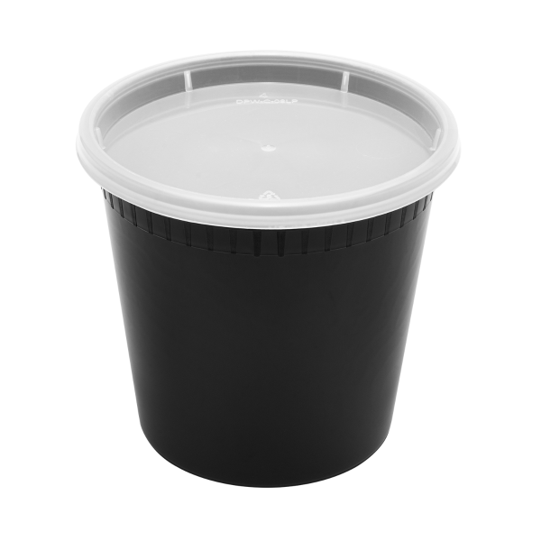 [240 sets] 24 oz Deli Containers with Lids | Injection Molded PP | Black