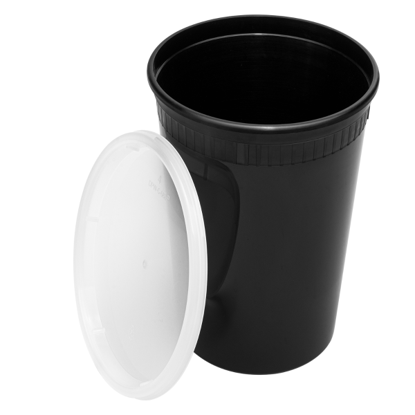 [240 sets] 32 oz Deli Containers with Lids | Injection Molded PP | Black