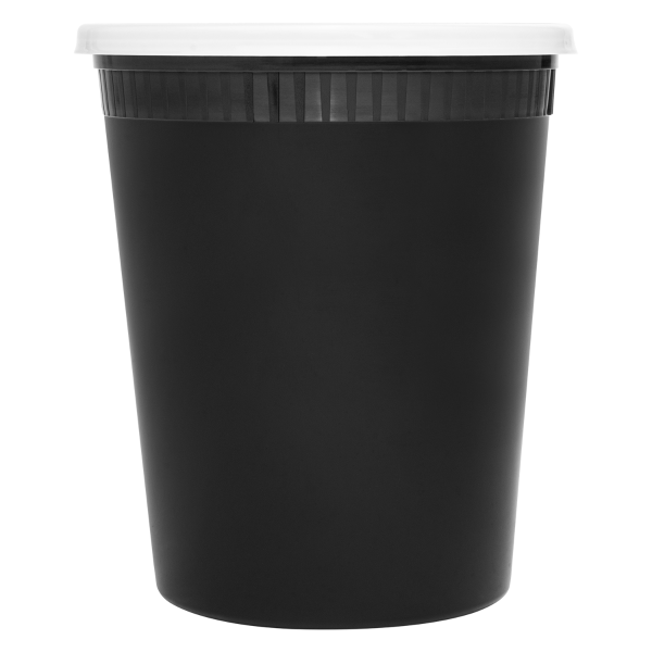 [240 sets] 32 oz Deli Containers with Lids | Injection Molded PP | Black