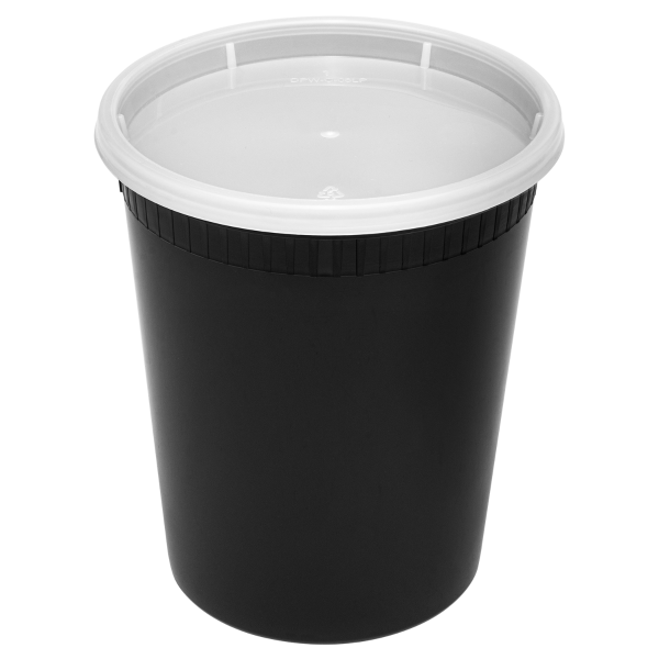 [240 sets] 32 oz Deli Containers with Lids | Injection Molded PP | Black
