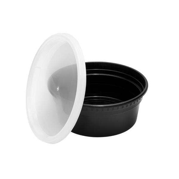 [240 sets] 8 oz Deli Containers with Lids | Injection Molded PP | Black