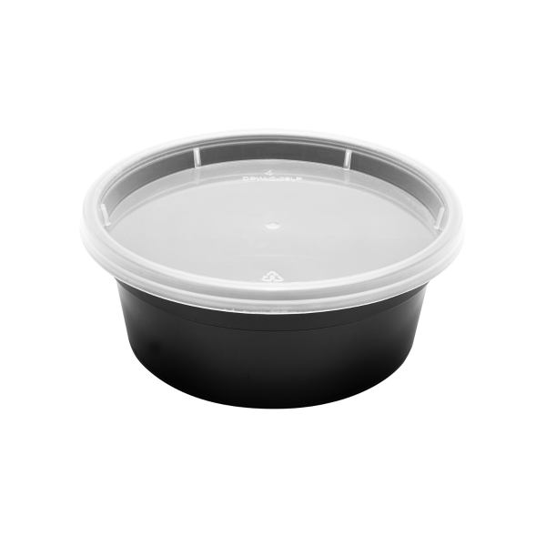 [240 sets] 8 oz Deli Containers with Lids | Injection Molded PP | Black