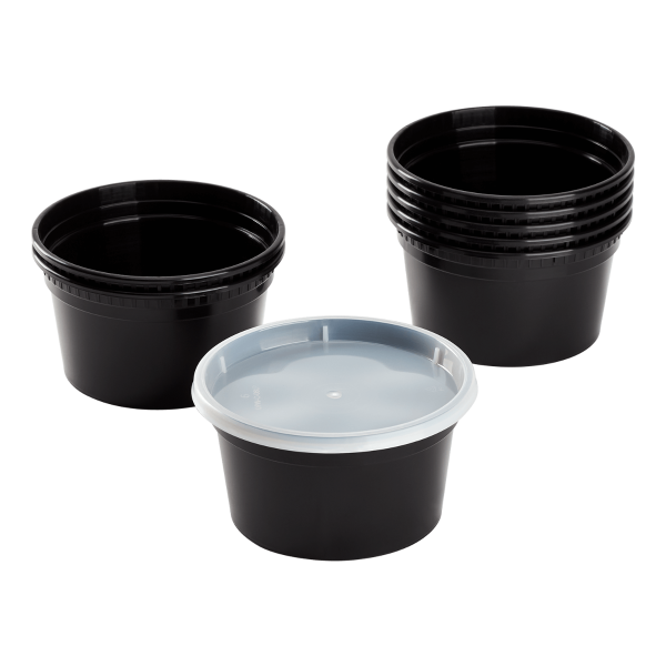 [240 sets] 12 oz Deli Containers with Lids | Injection Molded PP | Black