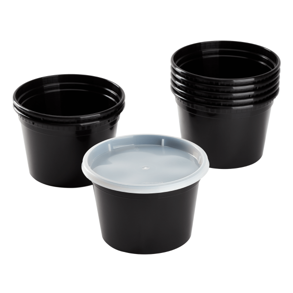 [240 sets] 16 oz Deli Containers with Lids | Injection Molded PP | Black