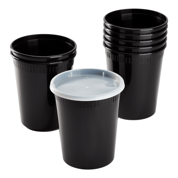 [240 sets] 32 oz Deli Containers with Lids | Injection Molded PP | Black