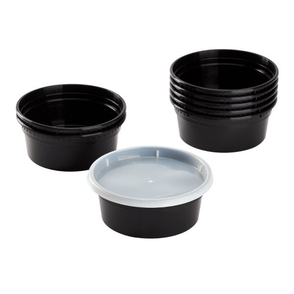 [240 sets] 8 oz Deli Containers with Lids | Injection Molded PP | Black
