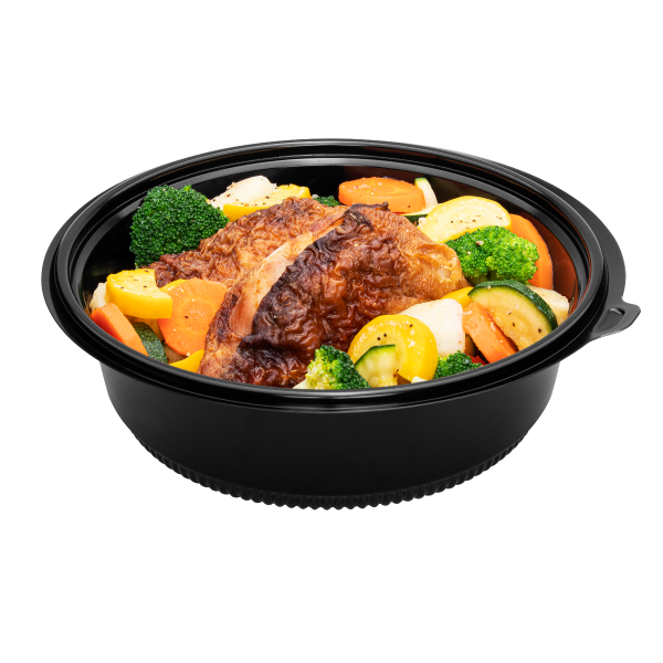 [150 ct] 48 oz PP Round Microwaveable Container, Black