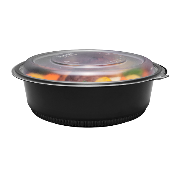 [150 ct] 48 oz PP Round Microwaveable Container, Black